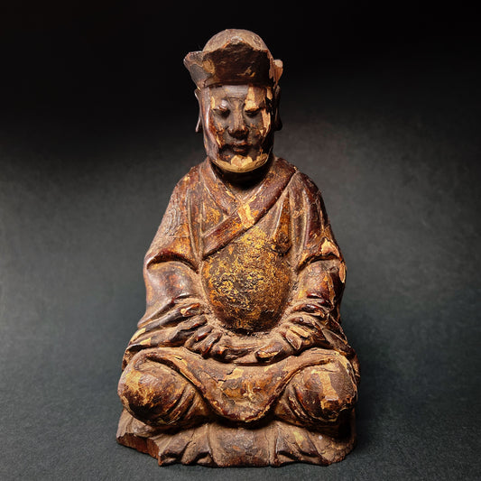 Qing Dynasty Wooden Temple Figure of a Taoist God of Wealth