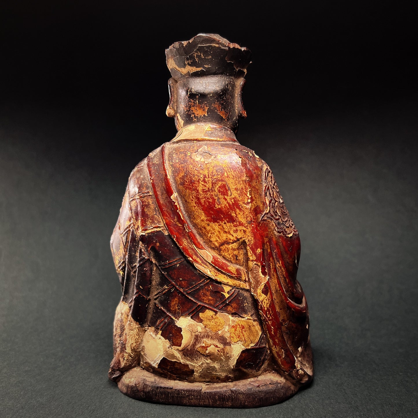 Qing Dynasty Wooden Temple Figure of a Taoist God of Wealth Caishen