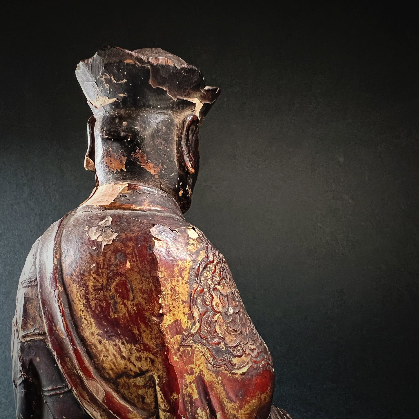 Qing Dynasty Wooden Temple Figure of a Taoist God of Wealth Caishen