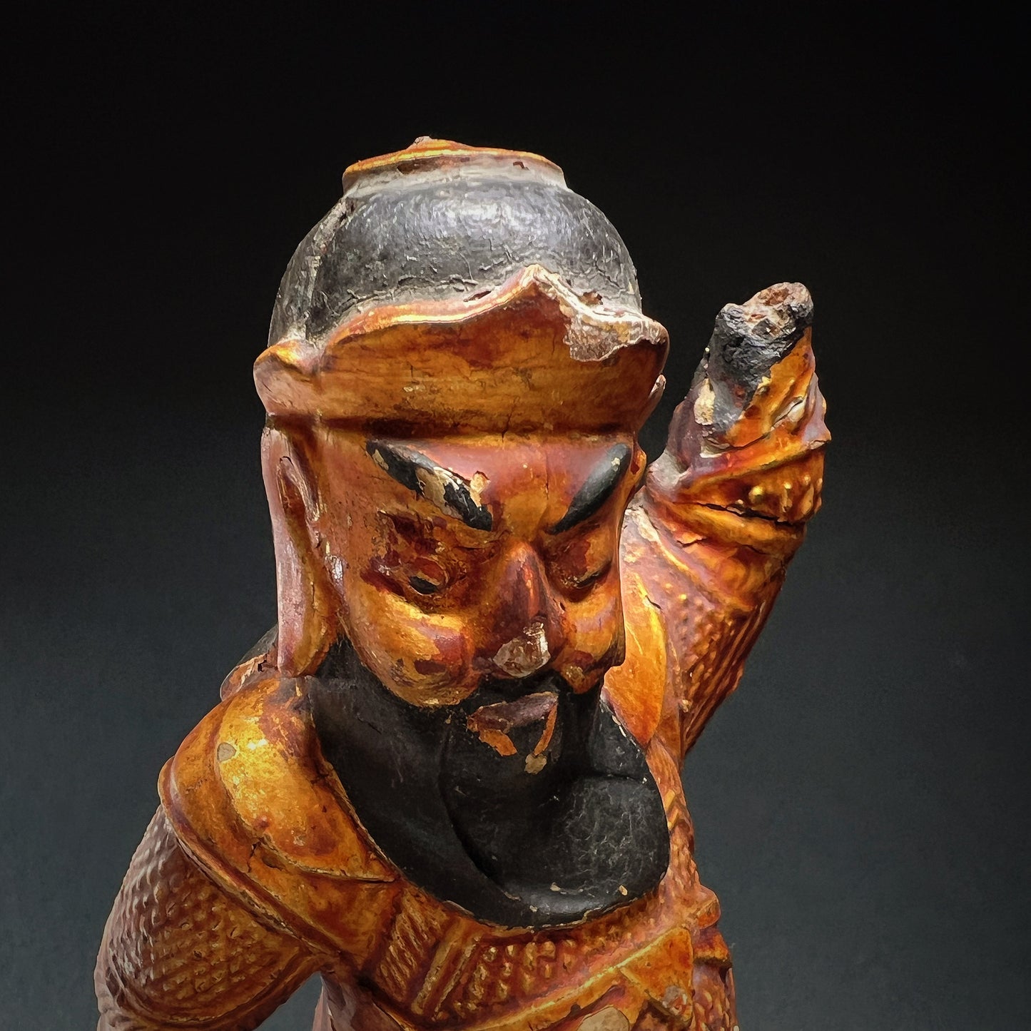 Qing Dynasty Wooden Temple Figure of Caishen – Martial Form