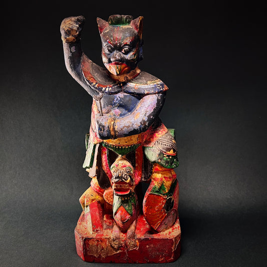 Qing Dynasty Wooden Figure of a Taoist God of Thunder Lei Gong