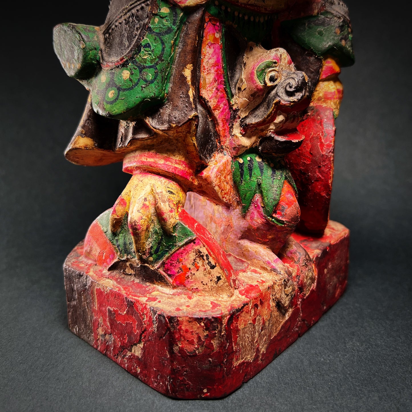 Qing Dynasty Wooden Figure of a Taoist God of Thunder Lei Gong