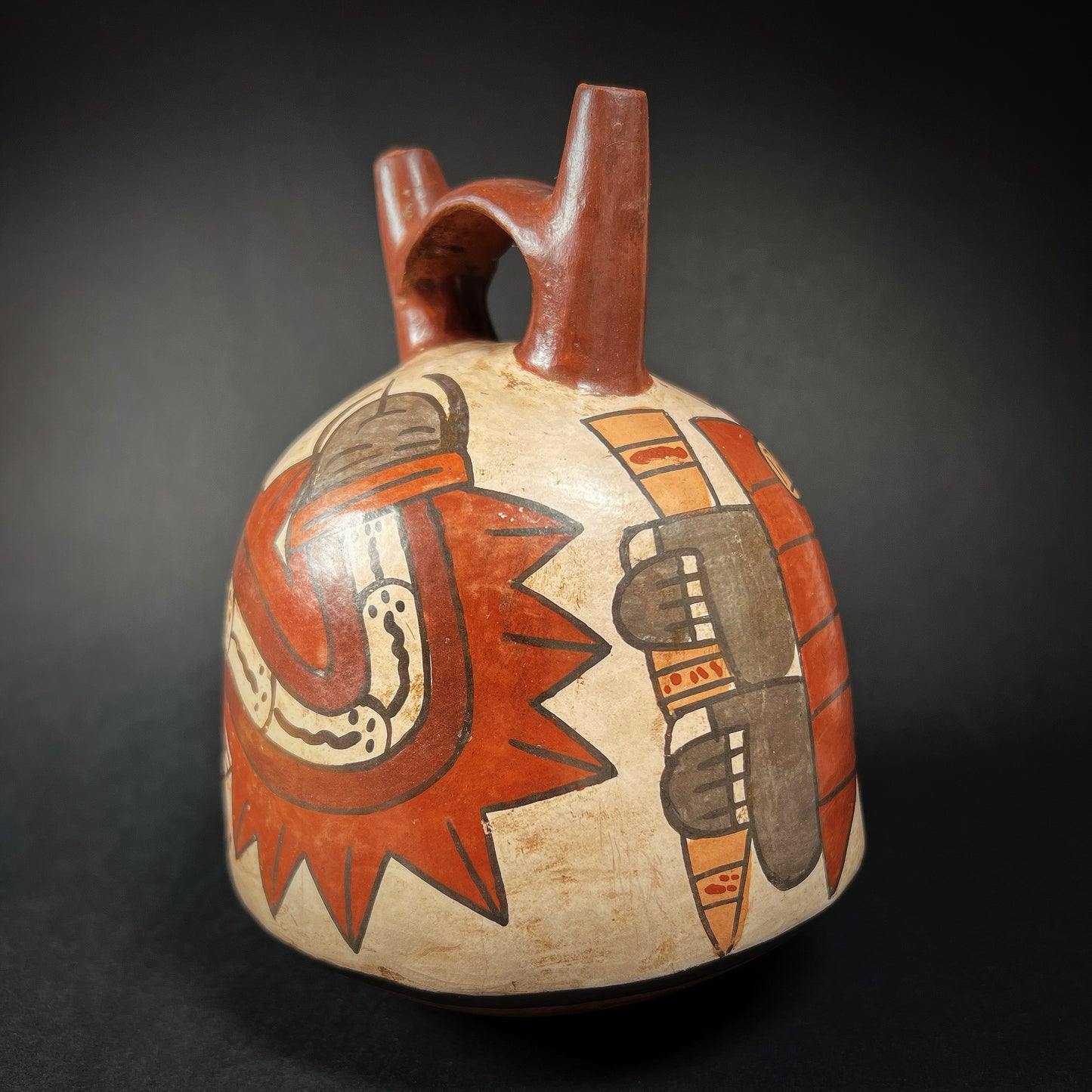 Nazca Stirrup-Spout Bottle with Costumed Ritual Performer