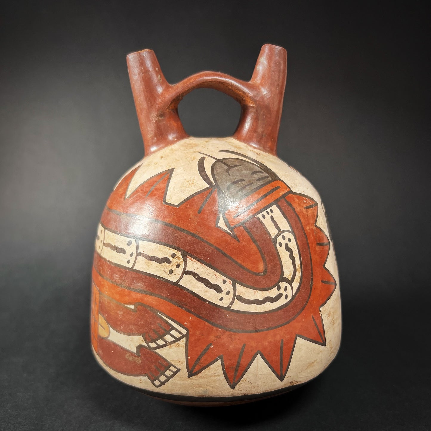 Nazca Stirrup-Spout Bottle with Costumed Ritual Performer