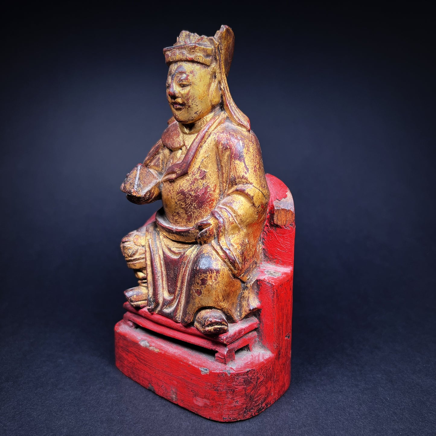 Qing Dynasty Wooden Temple Figure of a Taoist Official