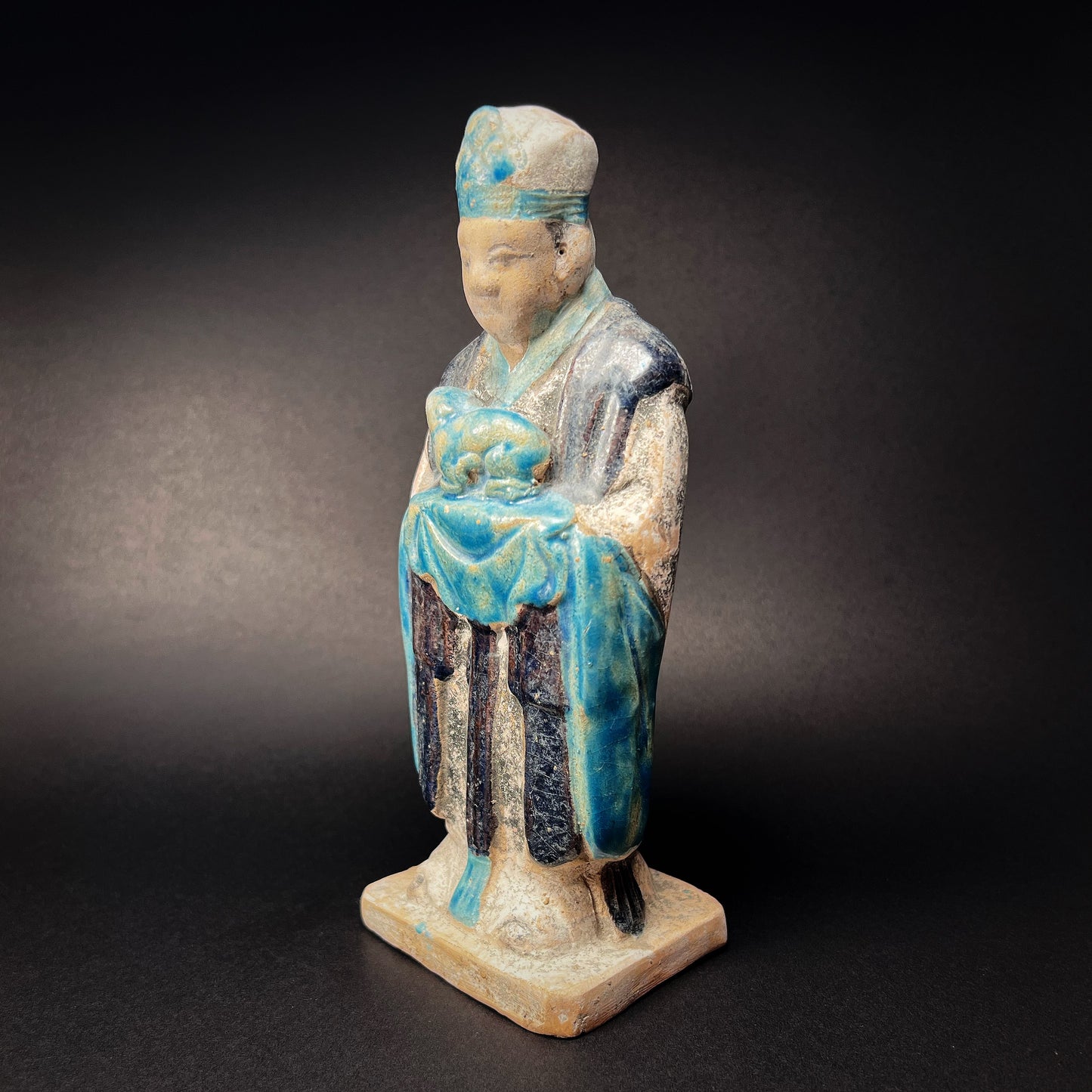 Ming Dynasty Glazed Pottery Tomb Attendant with Zodiac Animal