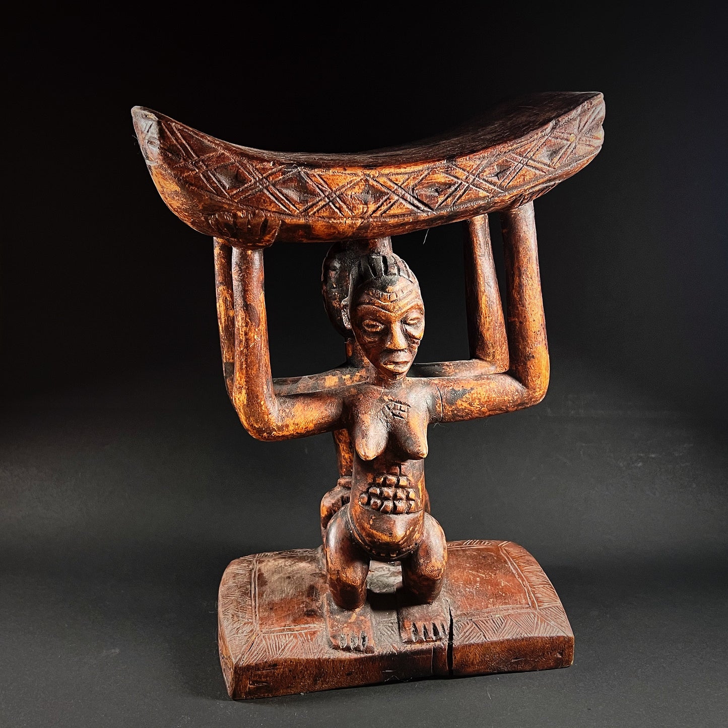 Luba Double Female Caryatid Stool Lupona