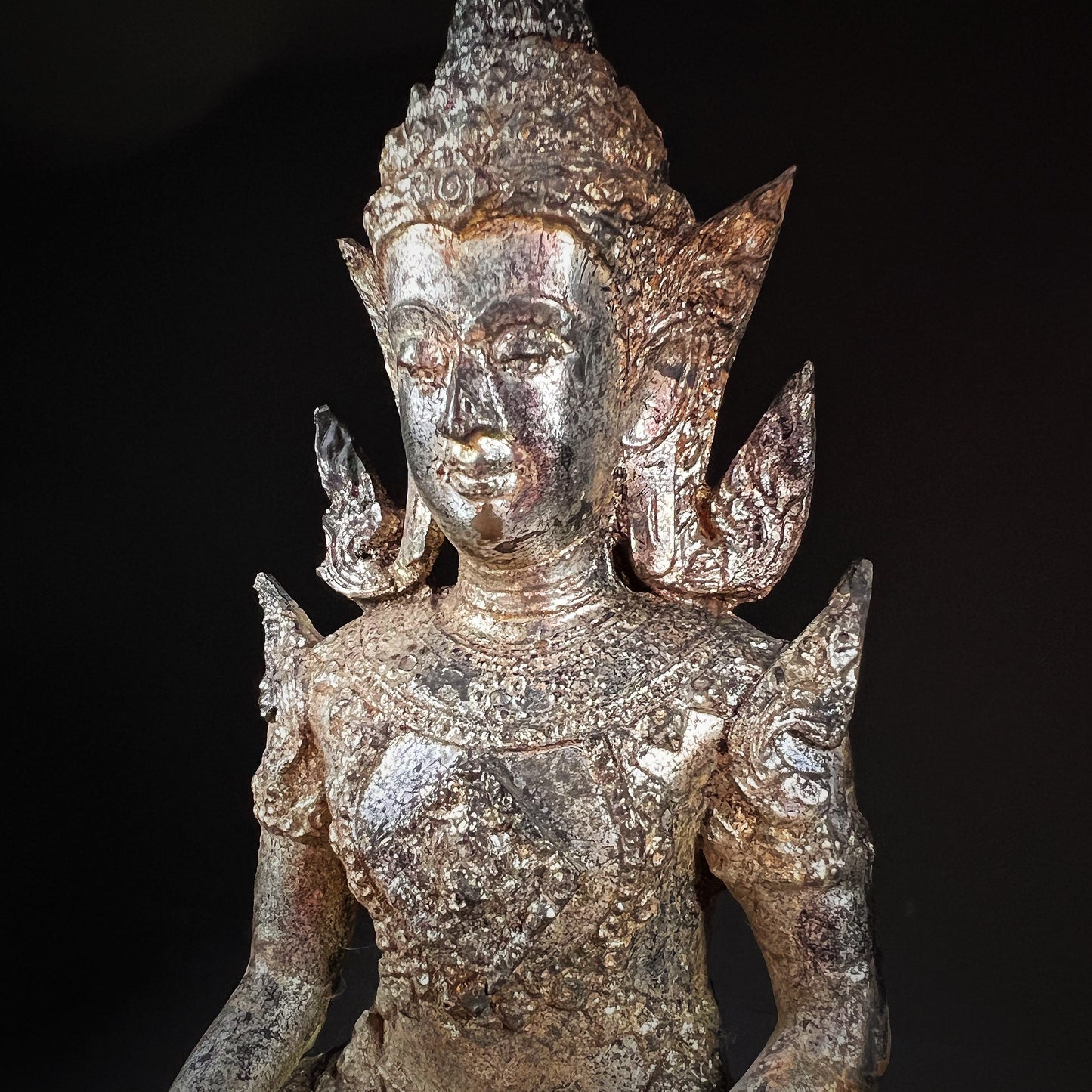 Thai Rattanakosin Lacquered and Gilt Bronze Figure of Buddha