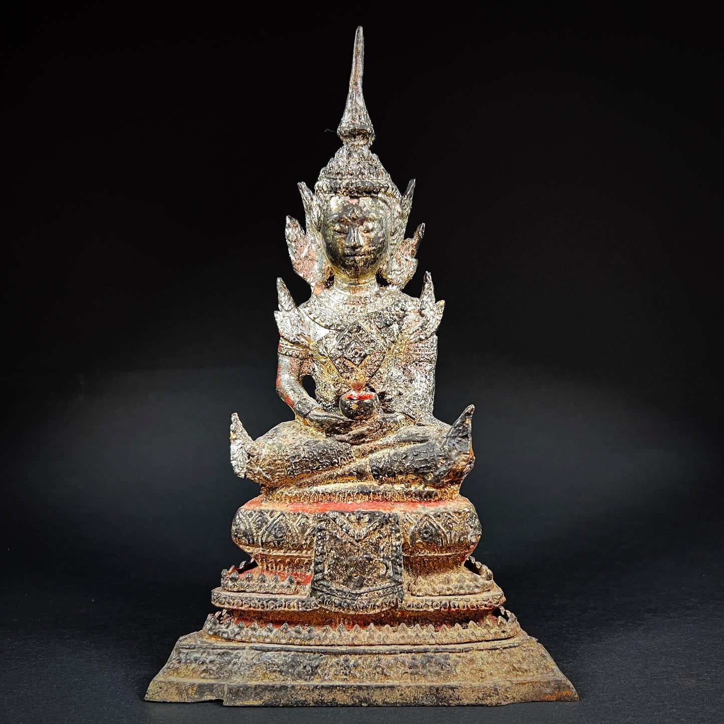 Thai Rattanakosin Lacquered and Gilt Bronze Figure of Buddha