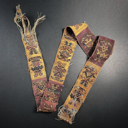 Chimú Textile Sash with Anthropomorphic Feline Figures