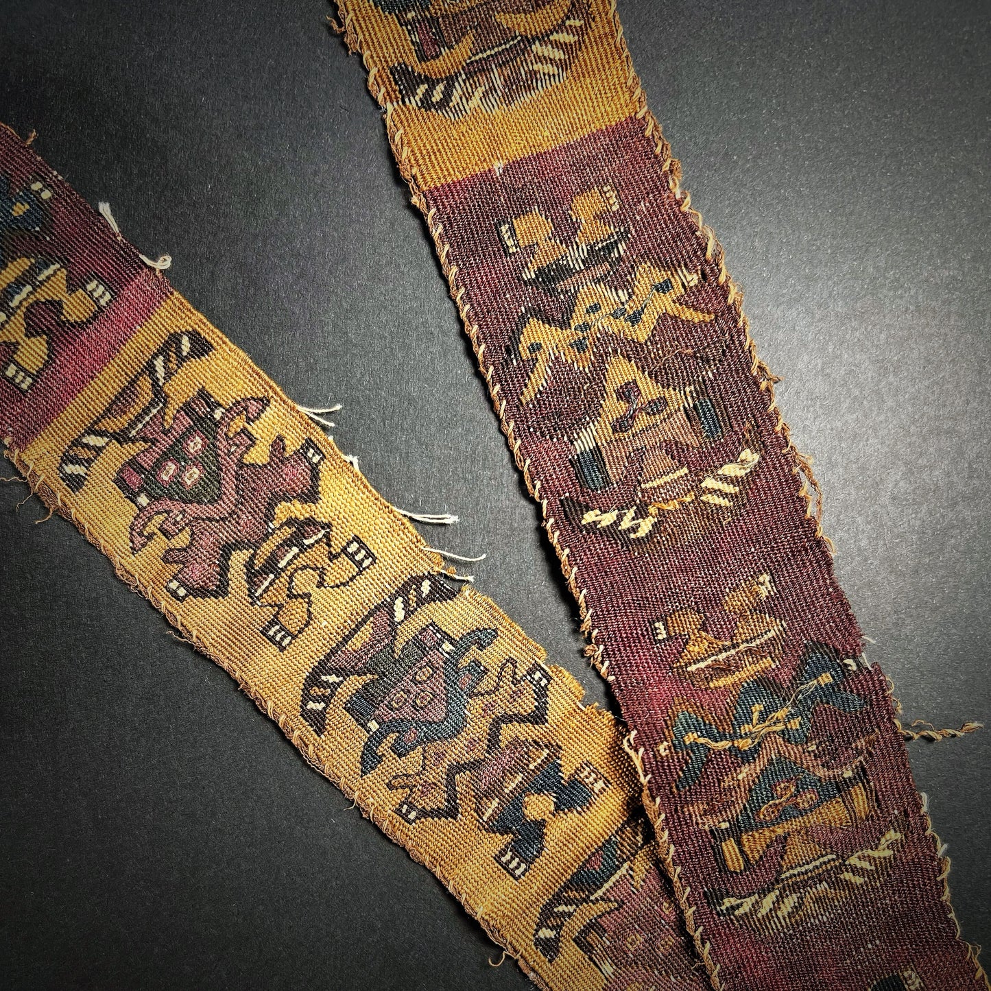 Chimú Textile Sash with Anthropomorphic Feline Figures