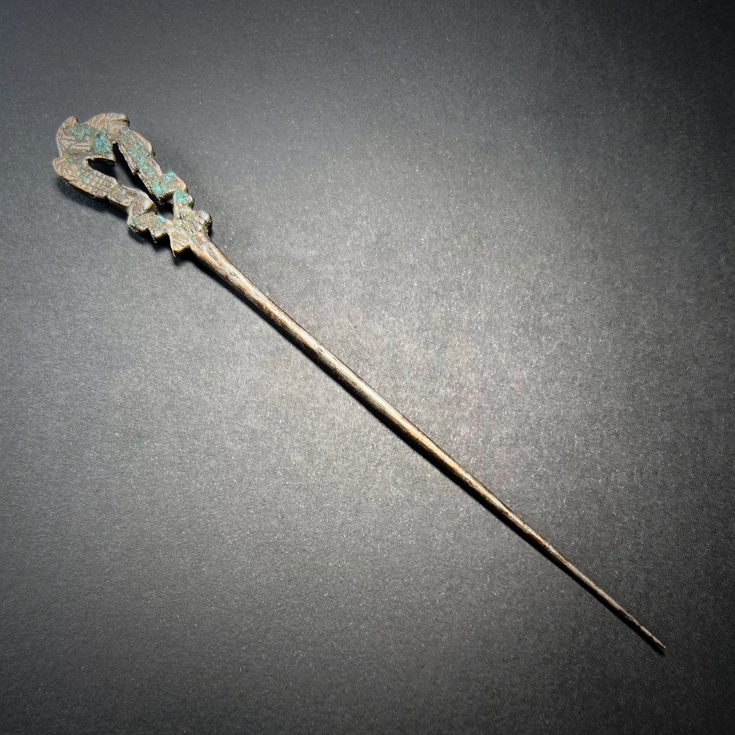 Chimú Gilt Copper Shawl Pin (Tupu) with Birds