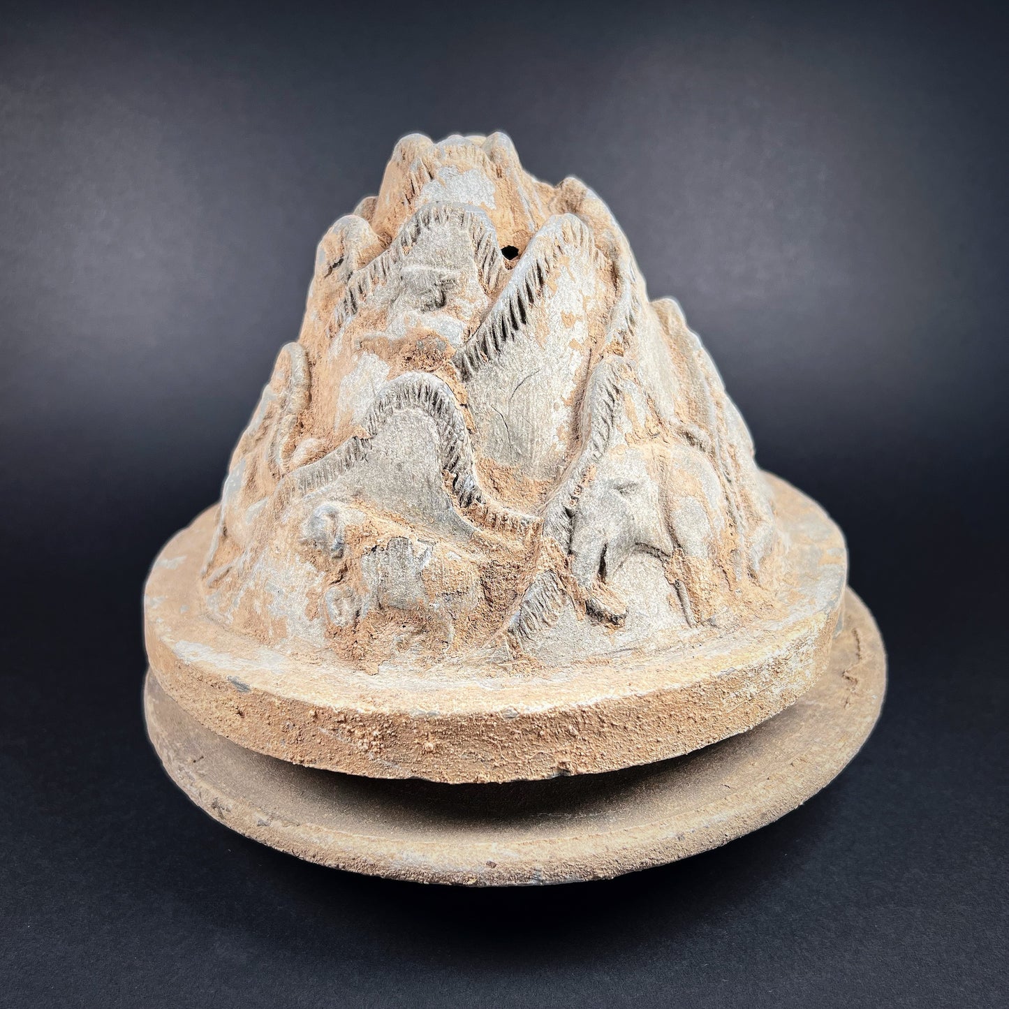 Han Dynasty Pottery Mountain-Shaped Incense Burner (Boshan Lu)