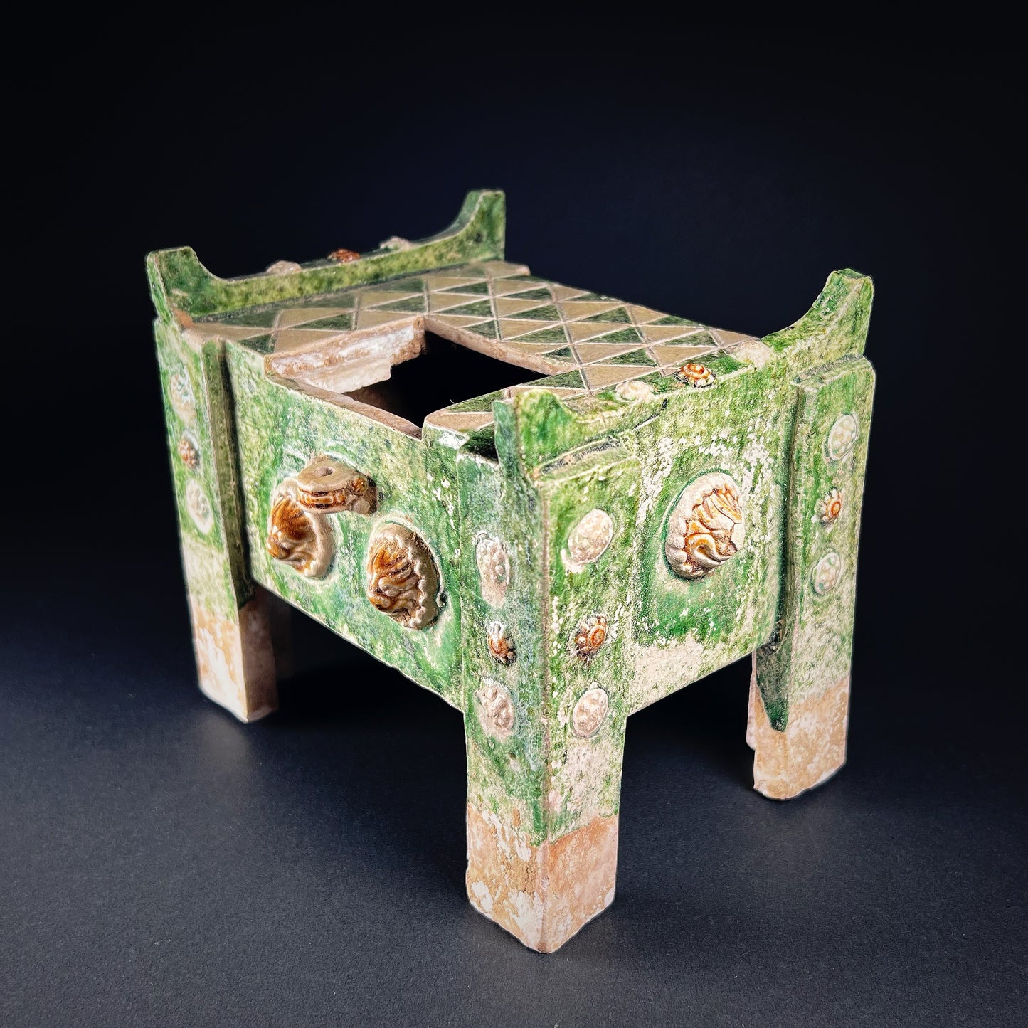 Tang Dynasty Extremely Rare Sancai Glazed Pottery Money Chest Gui