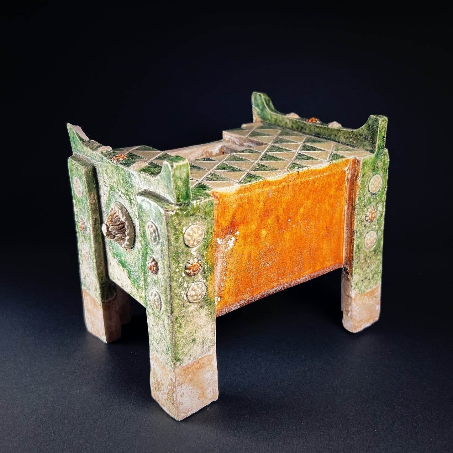 Tang Dynasty Extremely Rare Sancai Glazed Pottery Money Chest Gui