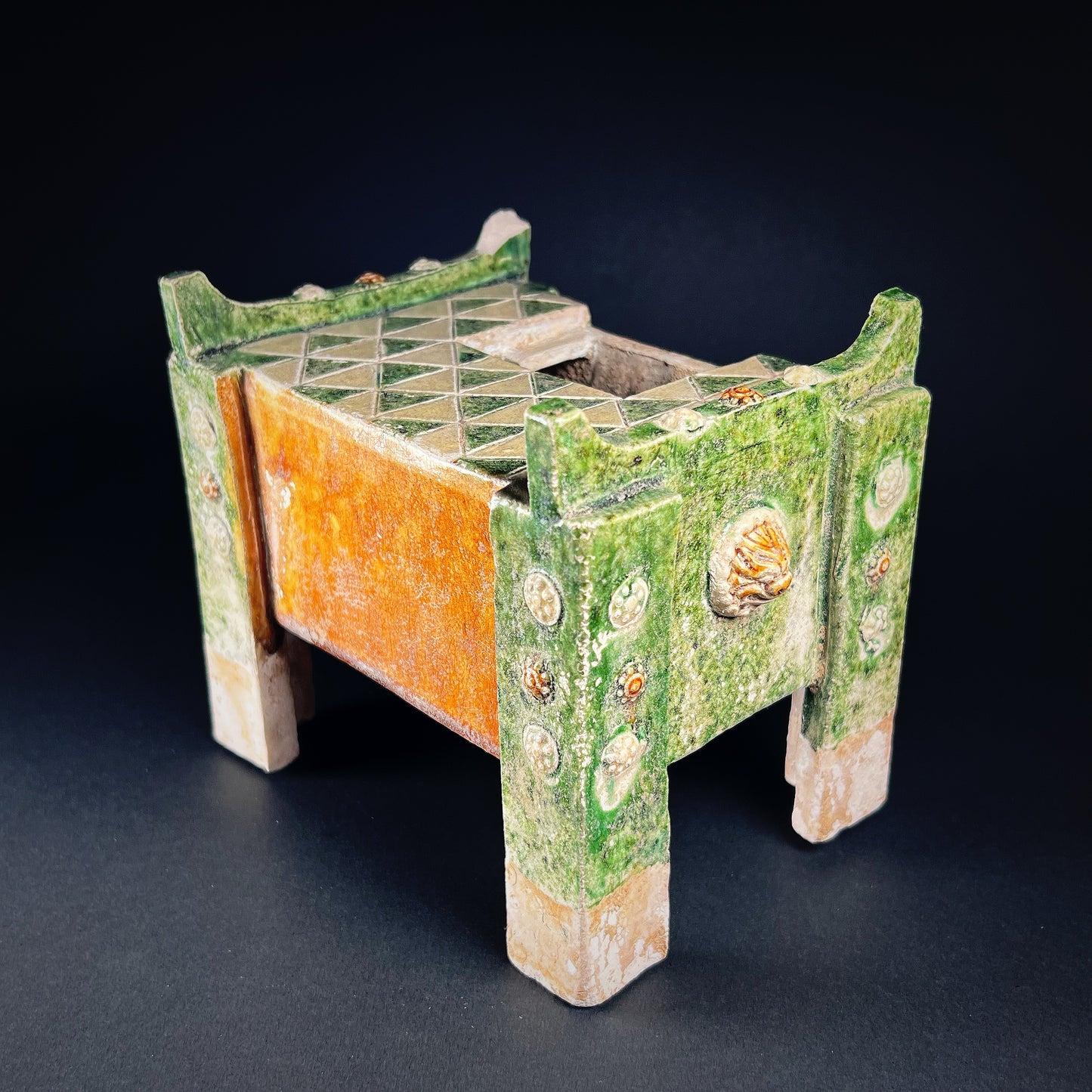 Tang Dynasty Extremely Rare Sancai Glazed Pottery Money Chest Gui