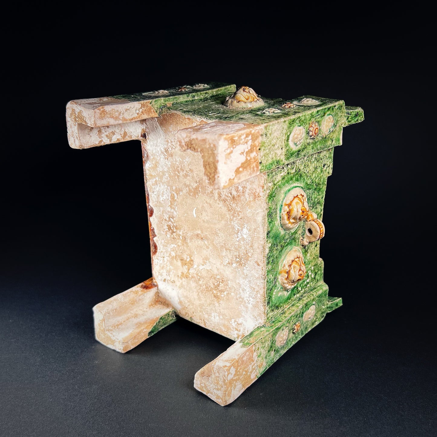 Tang Dynasty Extremely Rare Sancai Glazed Pottery Money Chest Gui