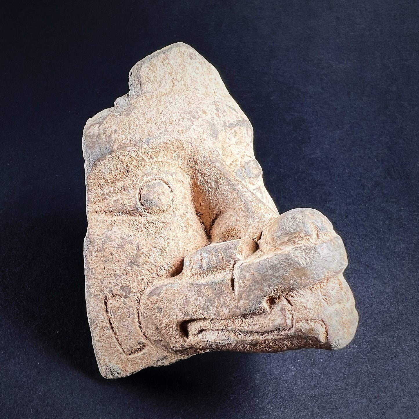 Mayan or Aztec Terracotta Jaguar Warrior Figure Fragment