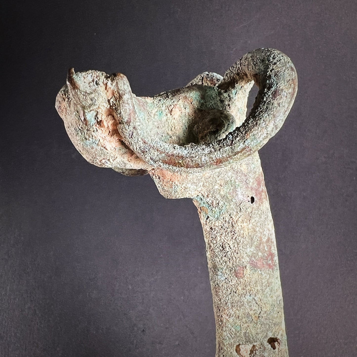 Shang Dynasty Bronze Knife with Ibex-Head Terminal