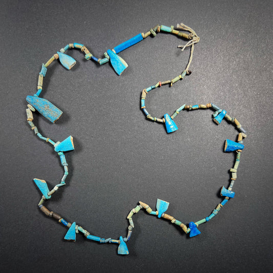 Egyptian Faience Bead and Petal Amulet Necklace