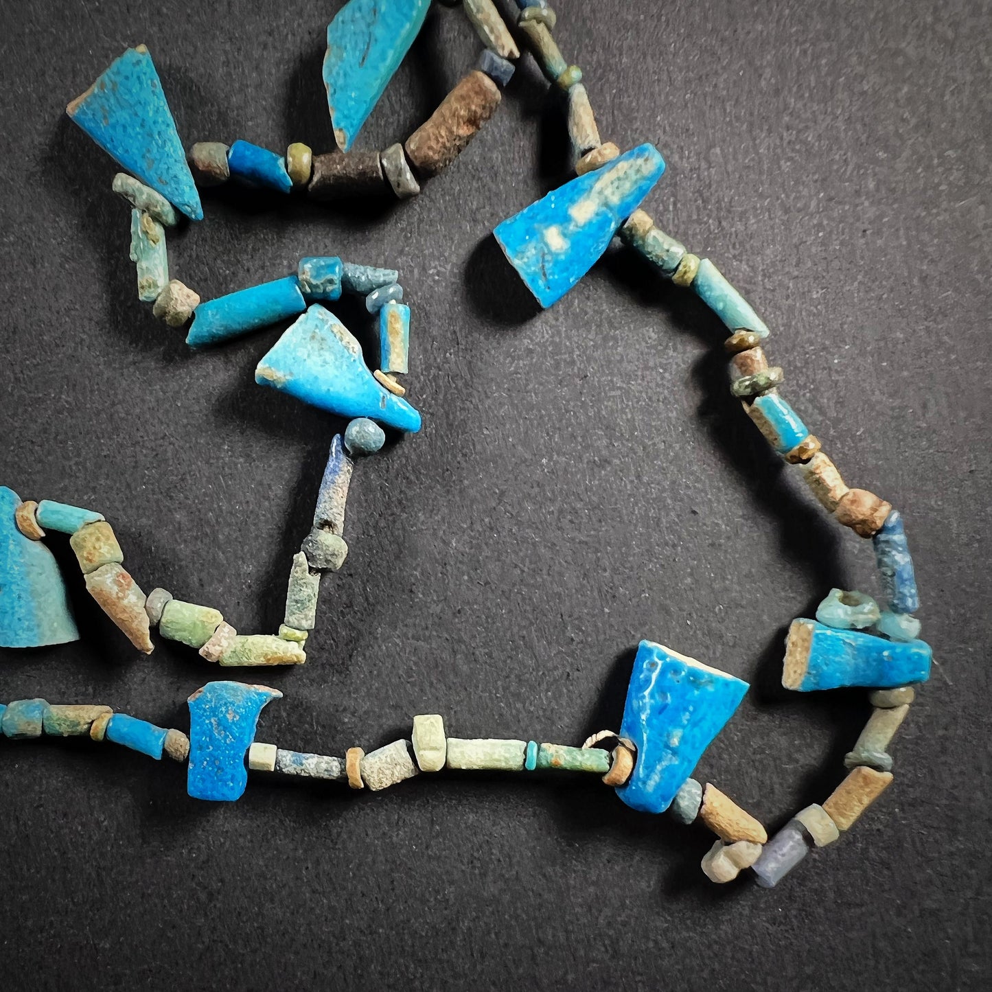 Egyptian Faience Bead and Petal Amulet Necklace