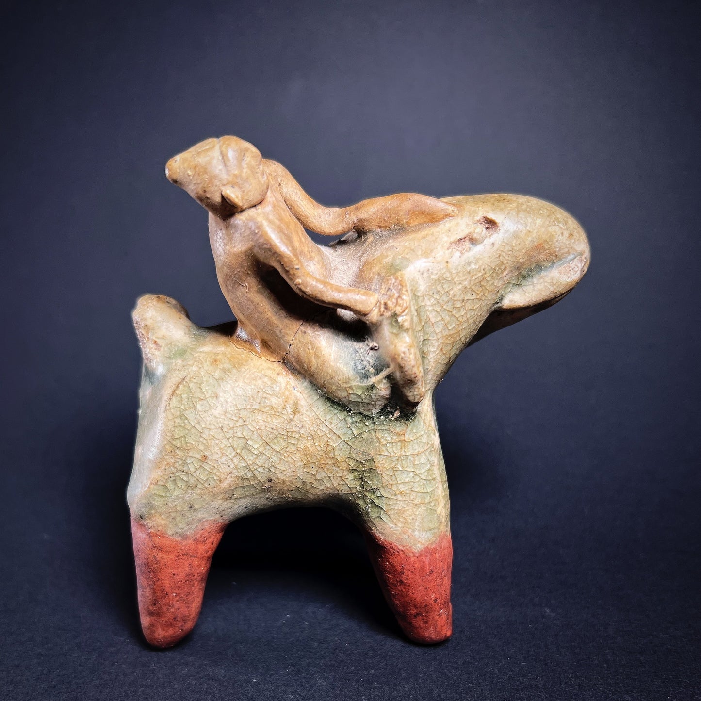 Thai Si Satchanalai Stoneware Elephant and Rider Figure
