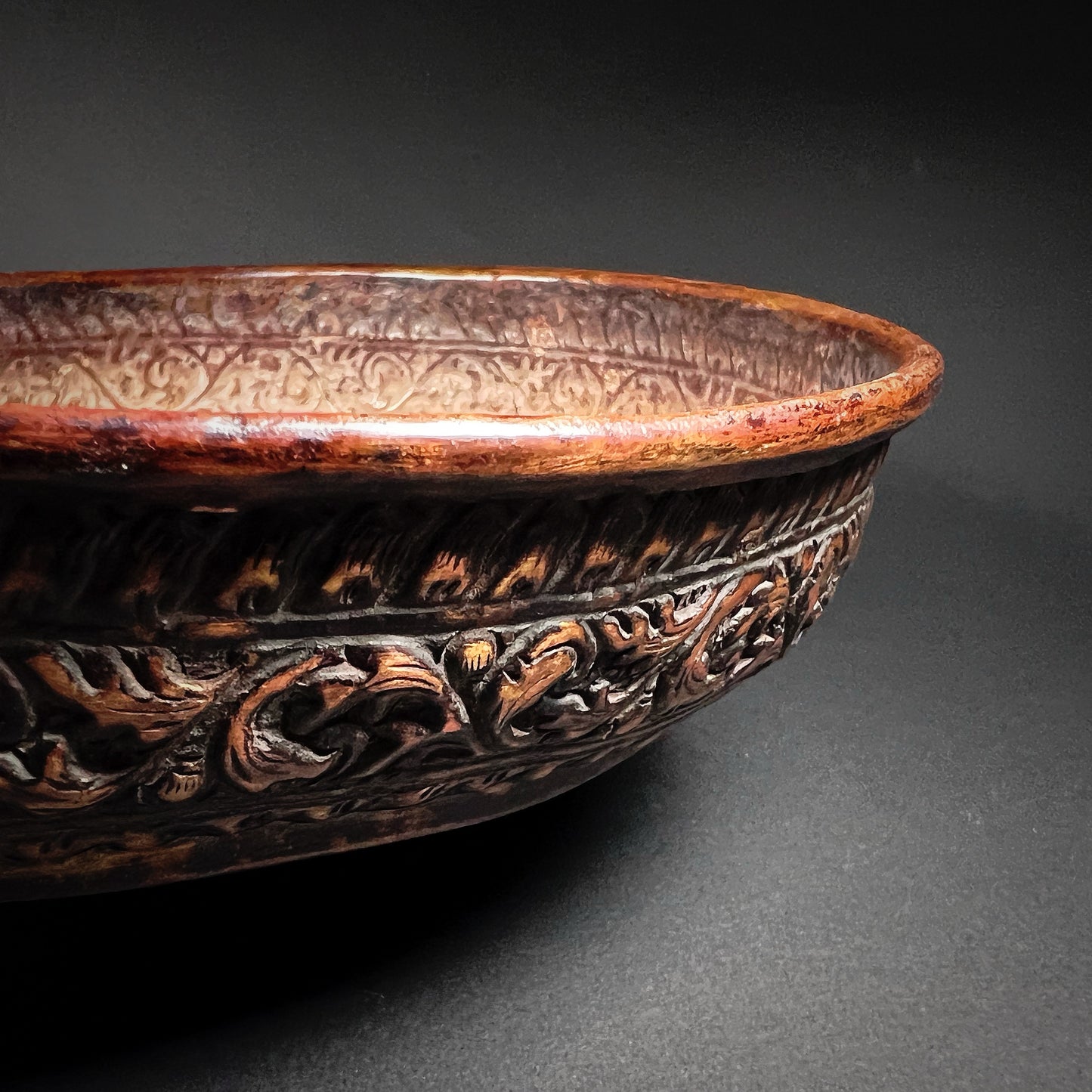 Indian Kashmir Copper Repoussé Betel Serving Bowl