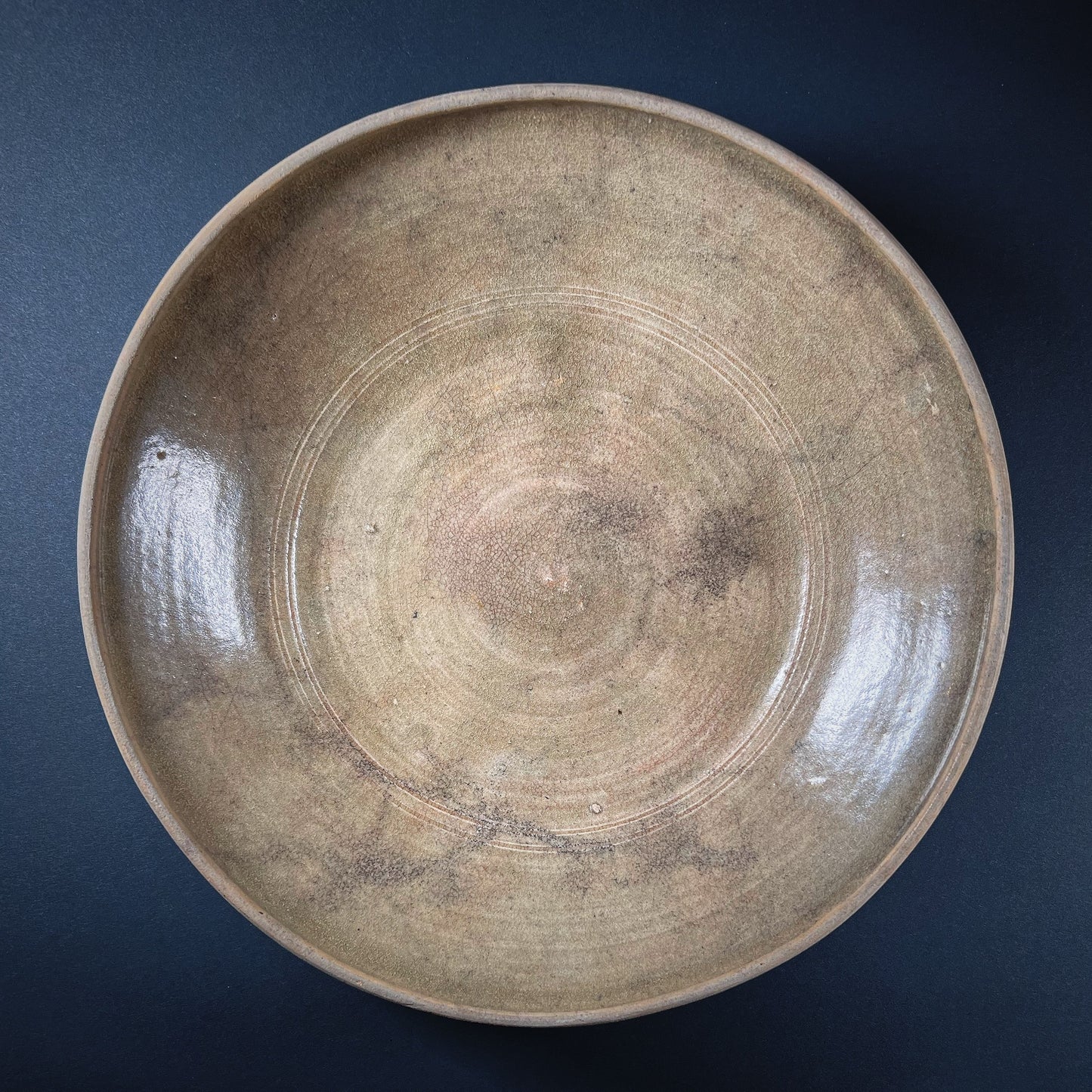 Thai San Kamphaeng Grayish Green Glazed Stoneware Bowl