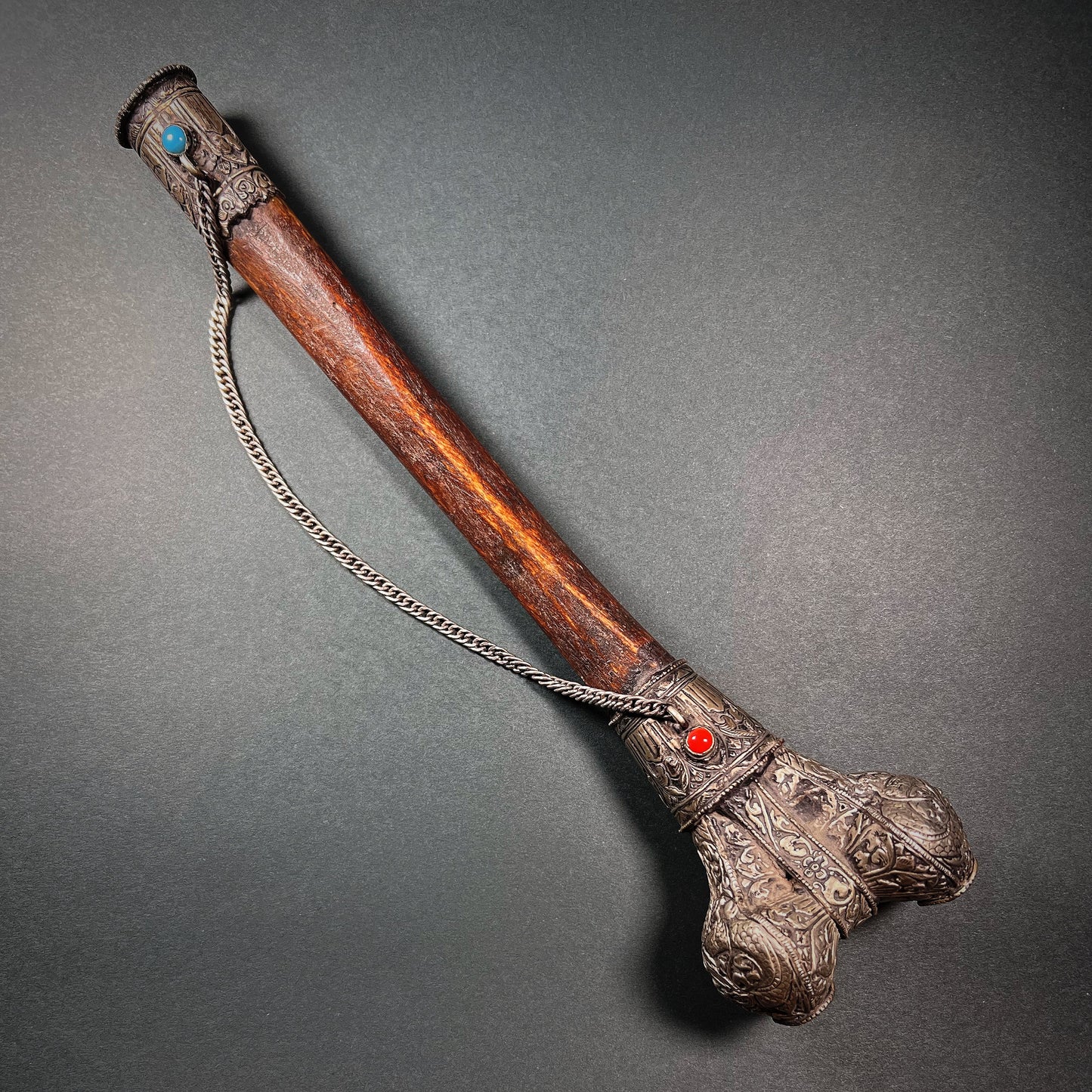 Tibetan Human Thigh Bone Silver Inlaid Trumpet Kangling