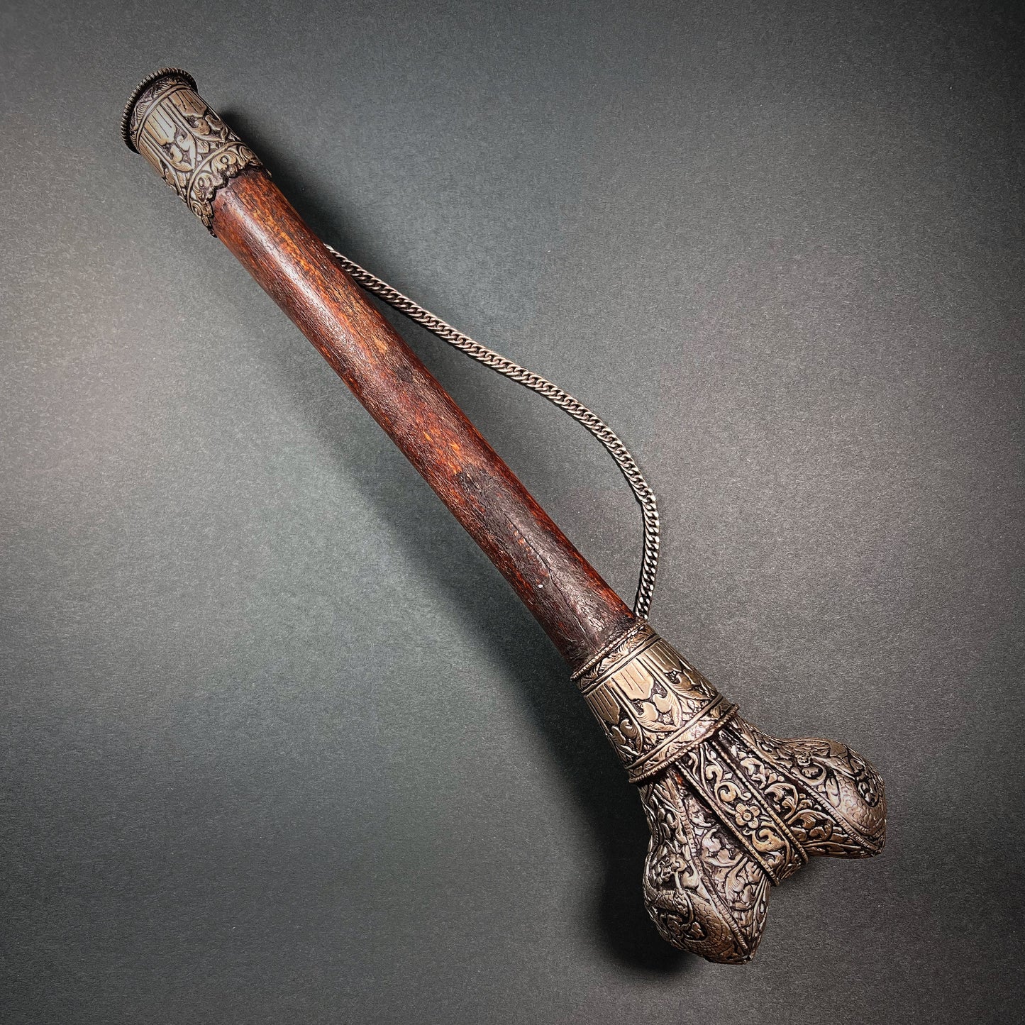Tibetan Human Thigh Bone Silver Inlaid Trumpet Kangling
