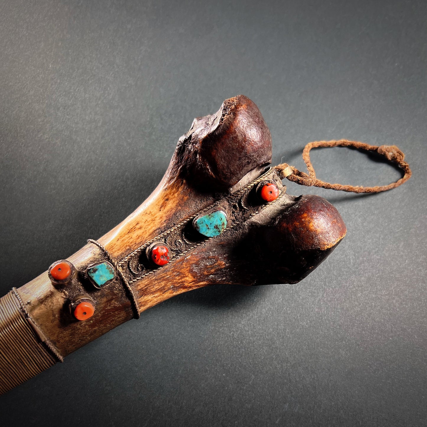 Tibetan Human Thigh Bone Silver Inlaid Trumpet Kangling