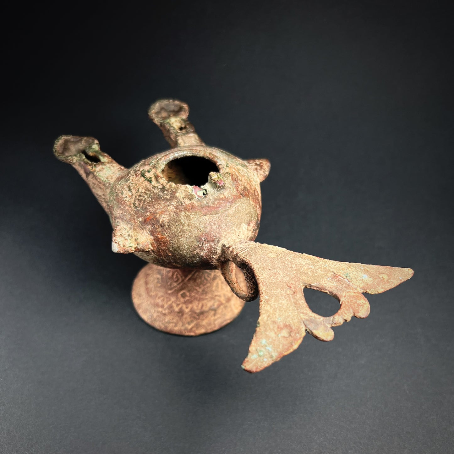 Seljuk Bronze Double-Wicked Oil Lamp