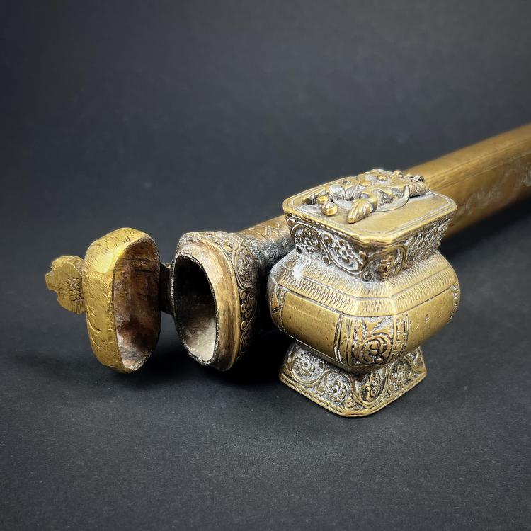 Turkish Ottoman Empire Brass Reed Pen Holder Qalamdan Divit