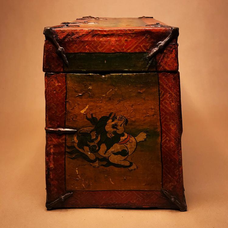 Tibetan Painted Wooden Snow Lion Chest