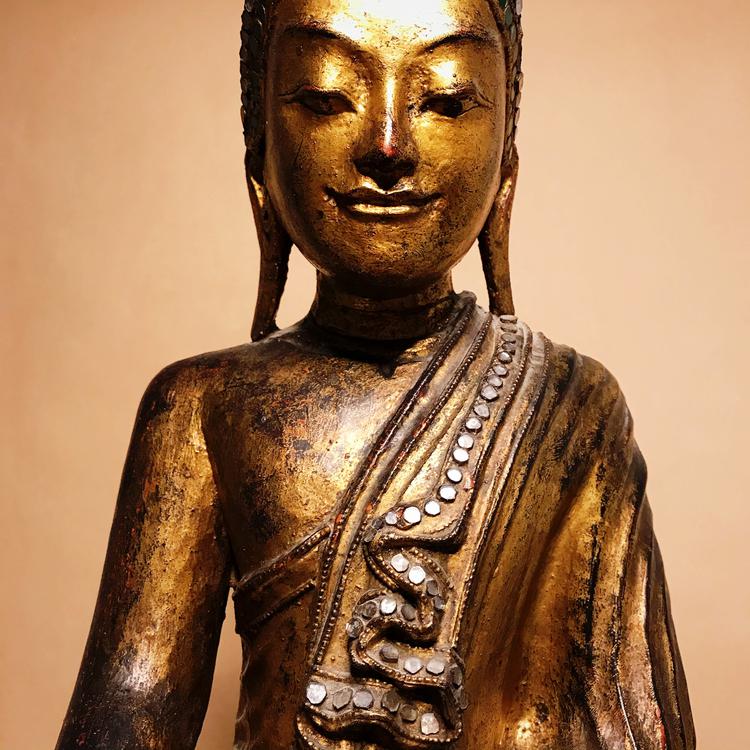 Burmese Mandalay Period Wooden and Gilt Seated Figure of a Buddha