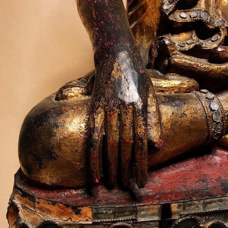 Burmese Mandalay Period Wooden and Gilt Seated Figure of a Buddha
