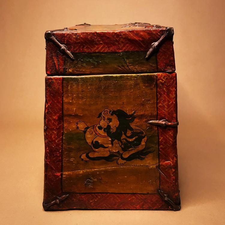 Tibetan Painted Wooden Snow Lion Chest