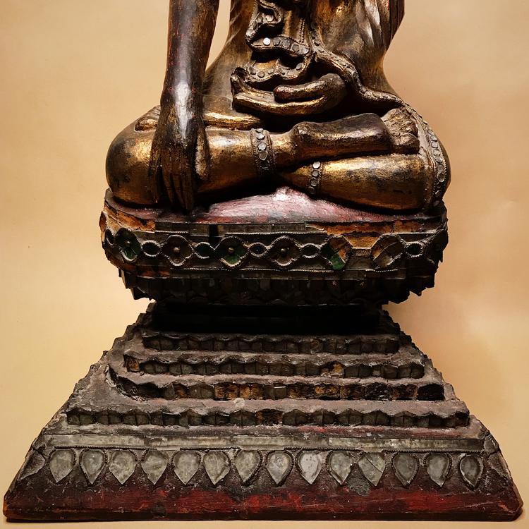 Burmese Mandalay Period Wooden and Gilt Seated Figure of a Buddha