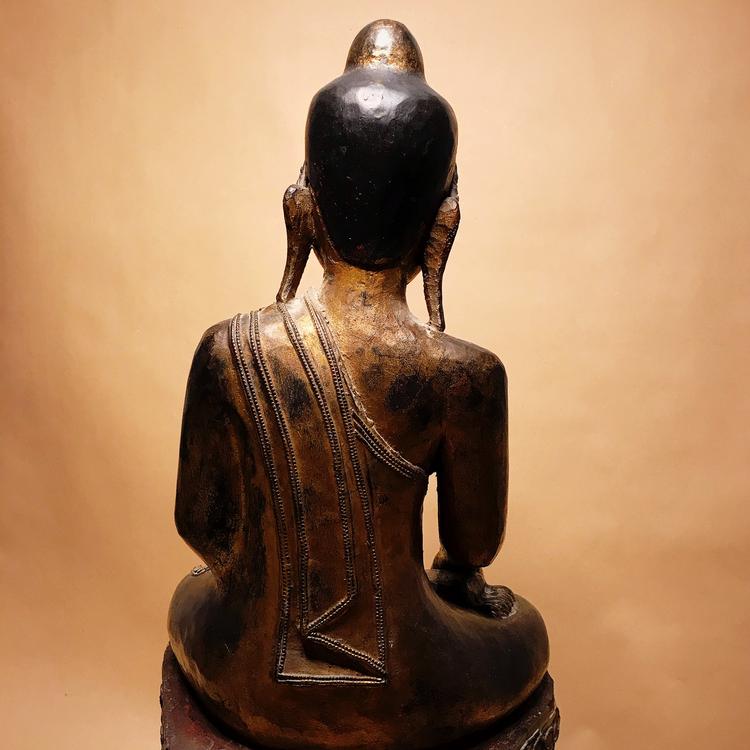 Burmese Mandalay Period Wooden and Gilt Seated Figure of a Buddha