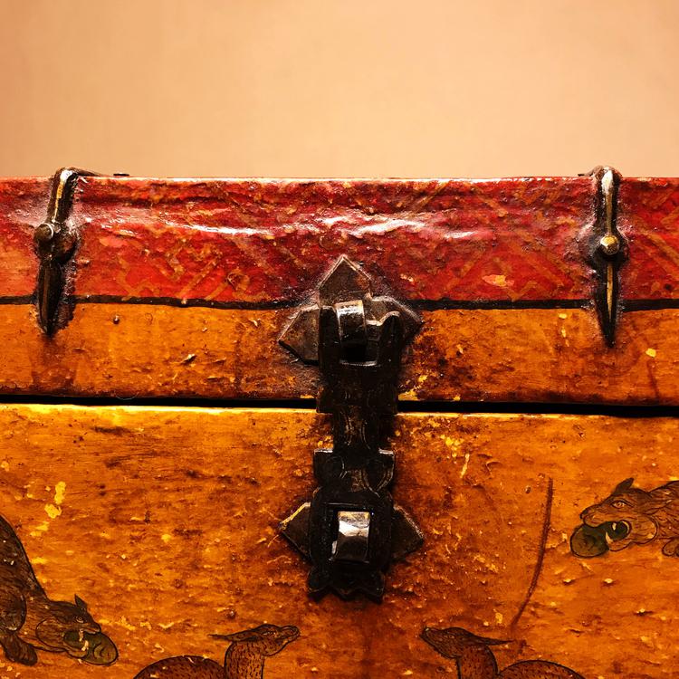 Tibetan Painted Wooden Snow Lion Chest