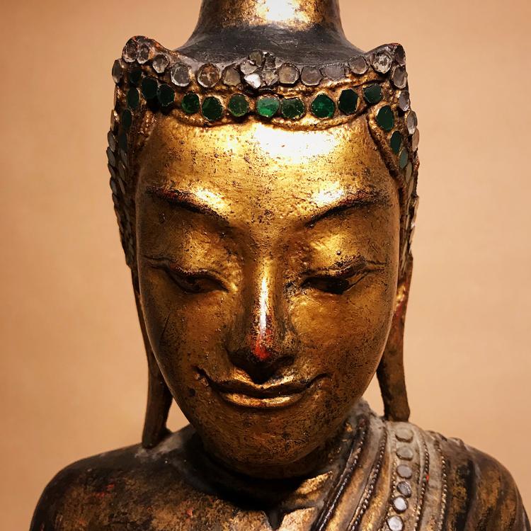 Burmese Mandalay Period Wooden and Gilt Seated Figure of a Buddha