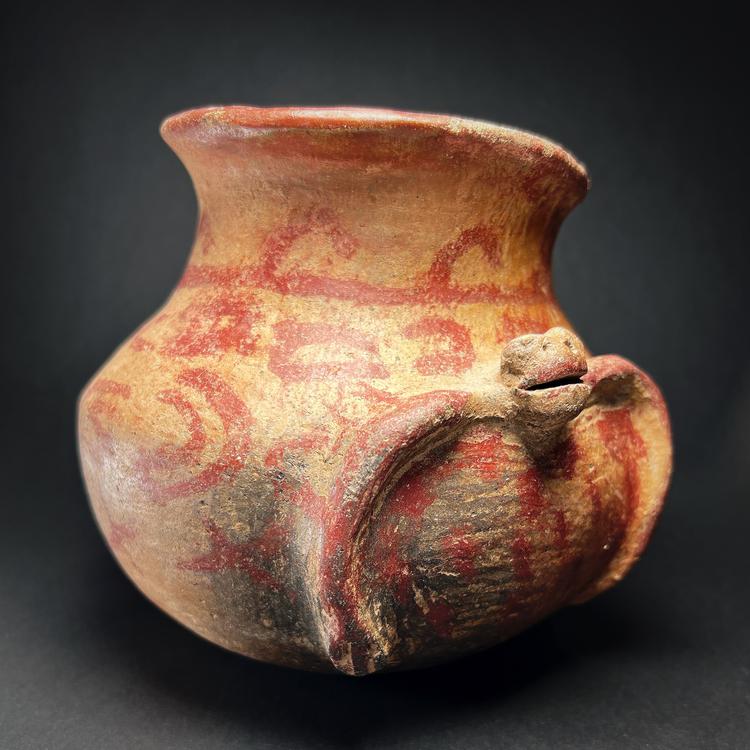 Mayan Globular Terracotta Olla with Turtle Depiction