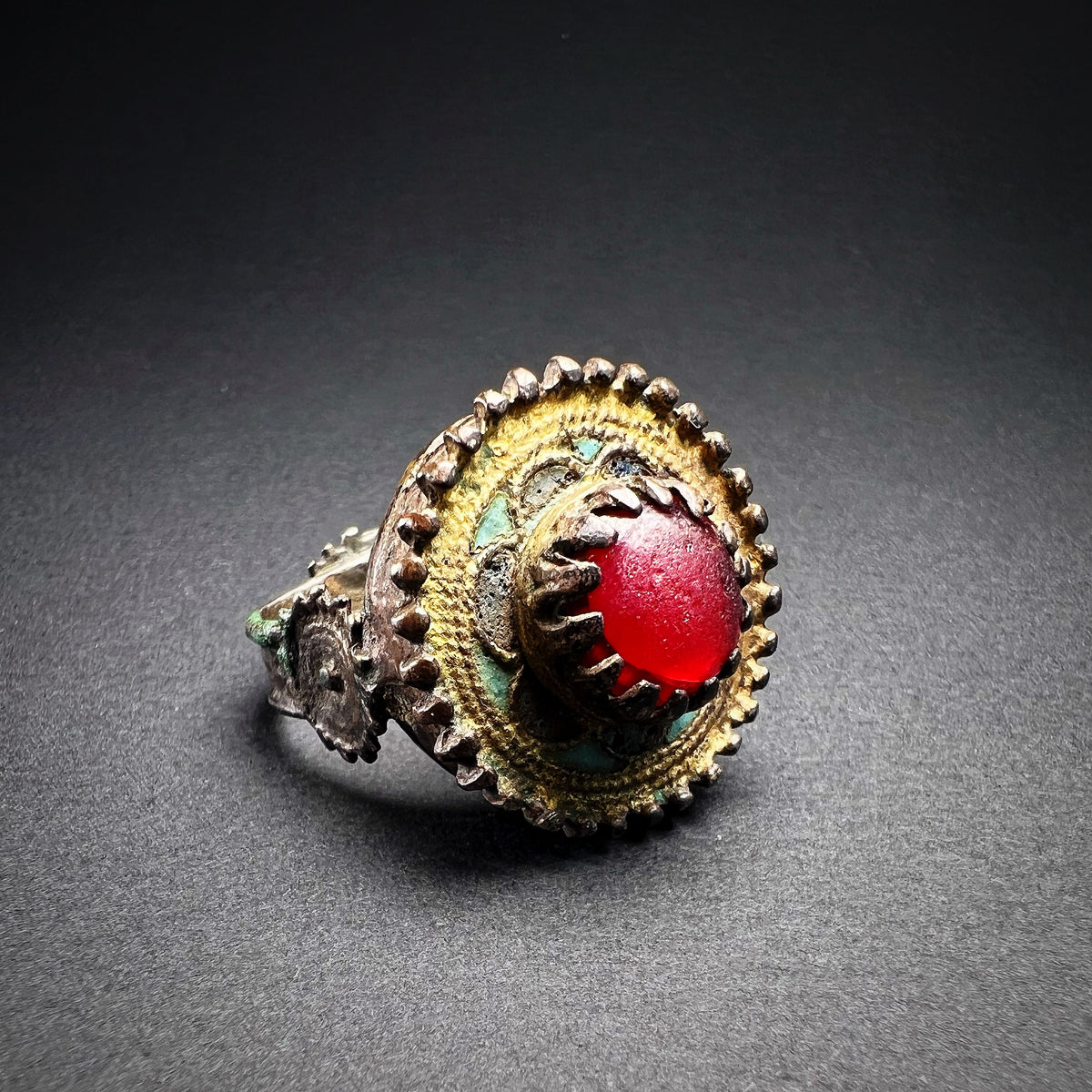 Byzantine Greek Gilded Shield Crown Ring