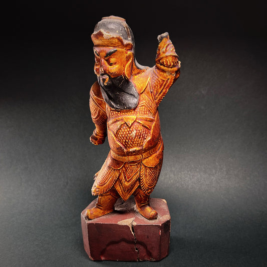 Qing Dynasty Wooden Temple Figure of a Taoist God of Wealth Caishen