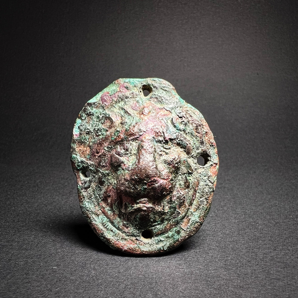 Roman Bronze Lion Head Plaque