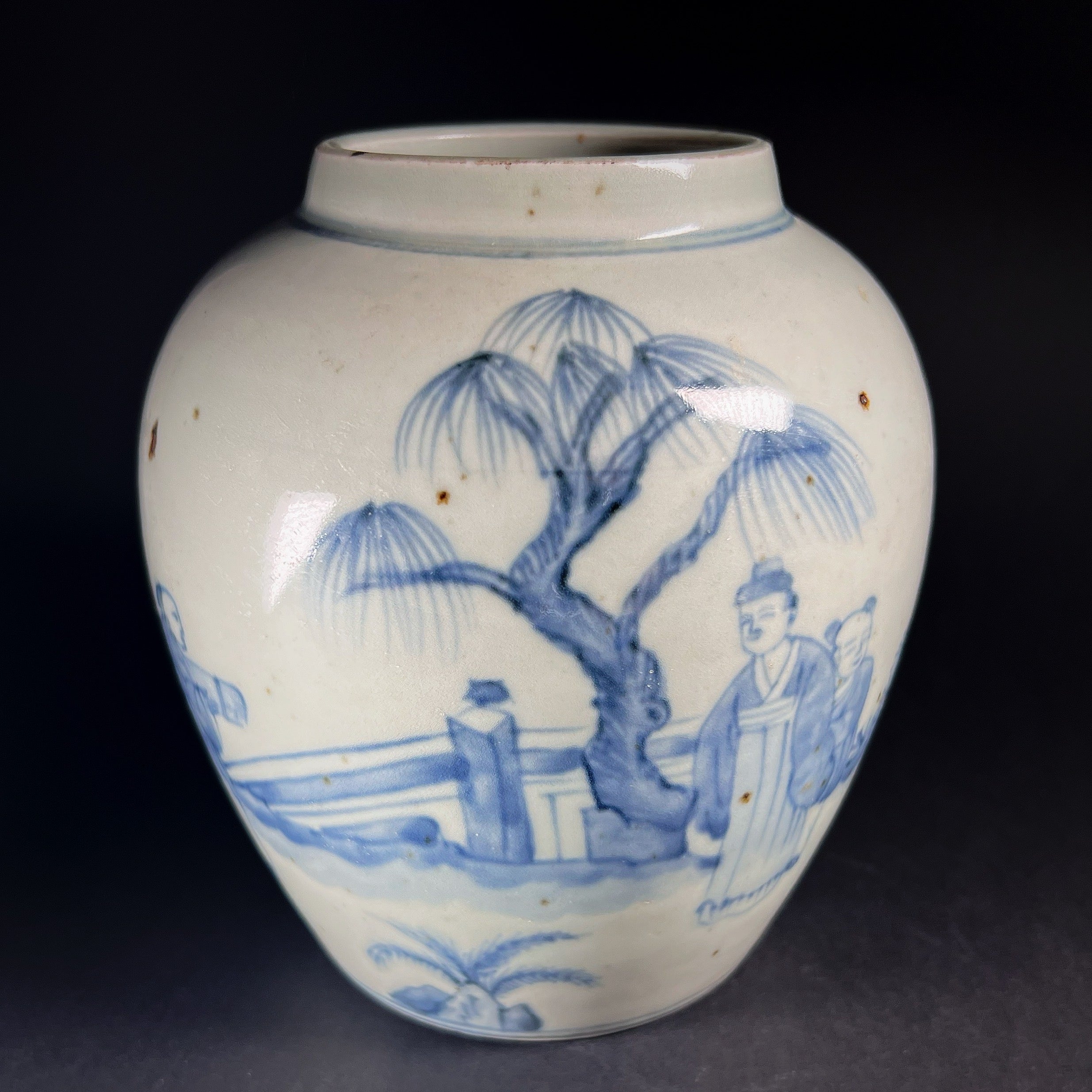 Chinese antique porcelain jar,Chinese Qing Dynasty offers art Tongzhi msrked blue and white hand painted porcelain landscape pattern jar