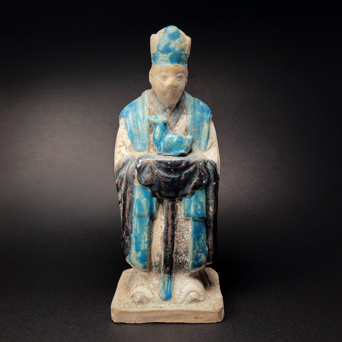 Ming Dynasty Glazed Pottery Tomb Attendant with Zodiac Animal