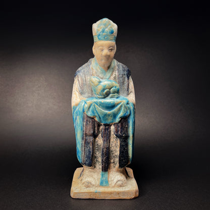 Ming Dynasty Glazed Pottery Tomb Attendant with Zodiac Animal