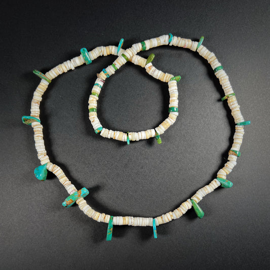 Early Native American Santo Domingo Pueblo Turquoise and Spondylus Heishi Necklace