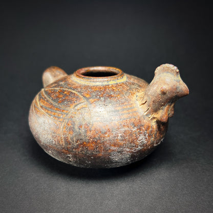 Khmer Angkor Period Brown Glazed Stoneware Rooster Lime Pot